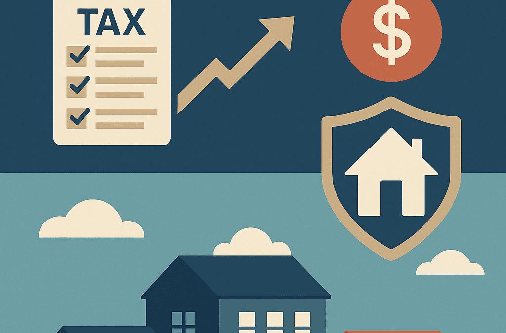 Illustration of tax reform and its impact on homeownership, showing houses and financial icons